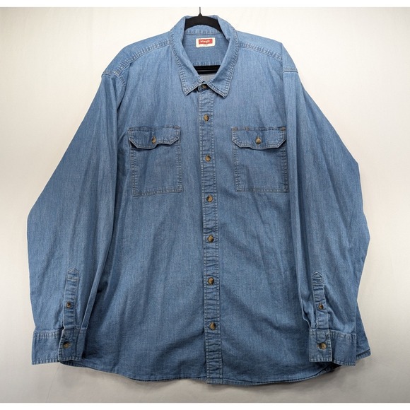 Wrangler Other - Wrangler Mens‎ 3XL Blue Denim Long Sleeve Button Down Shirt Cotton Stretch